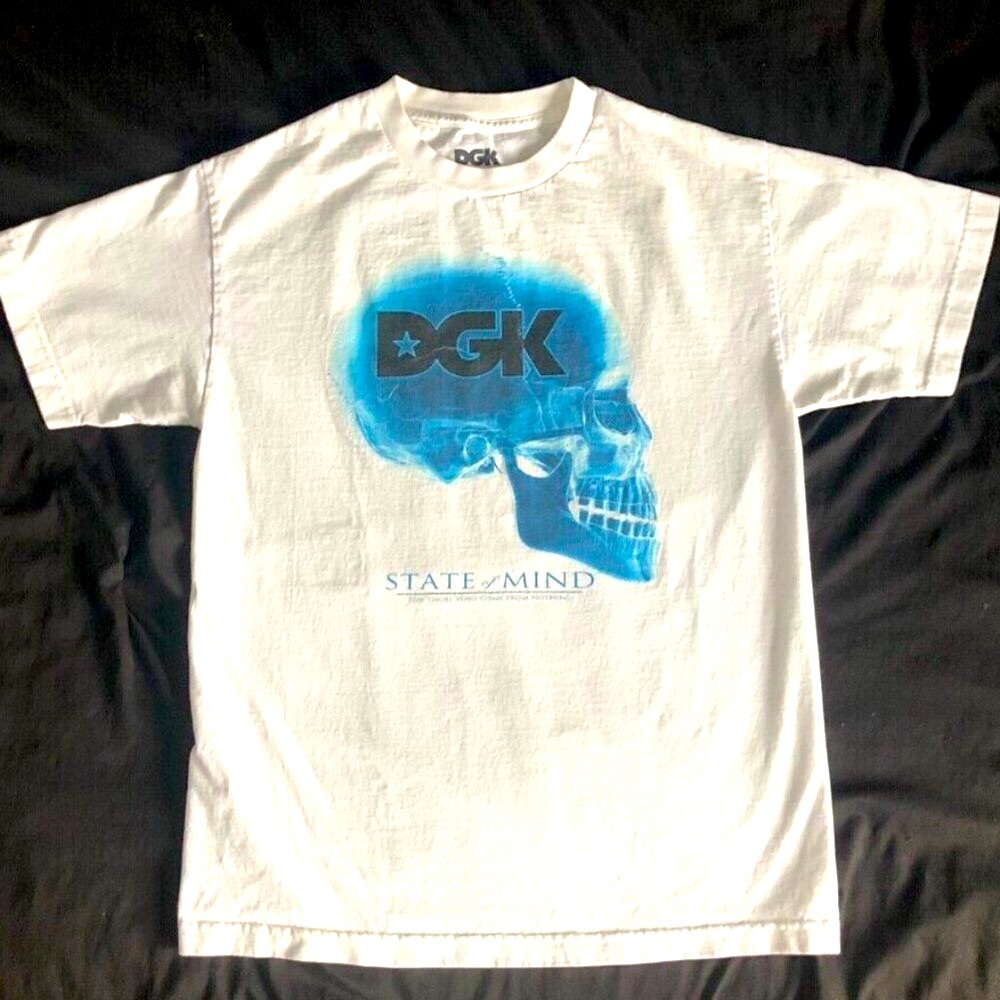 DGK (Size M) Blue Skull State Of Mind White Shirt